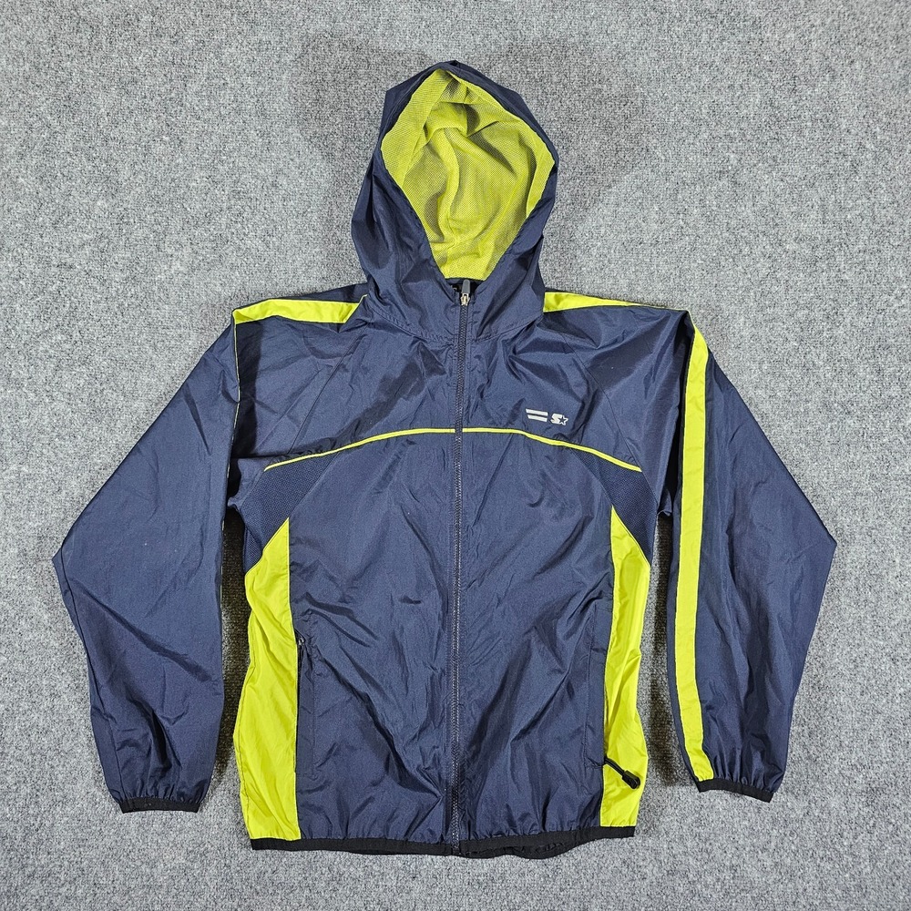Vintage 90s Starter Full Zip Windbreaker Mesh Lined Hood Jacket Blue/Green Men S